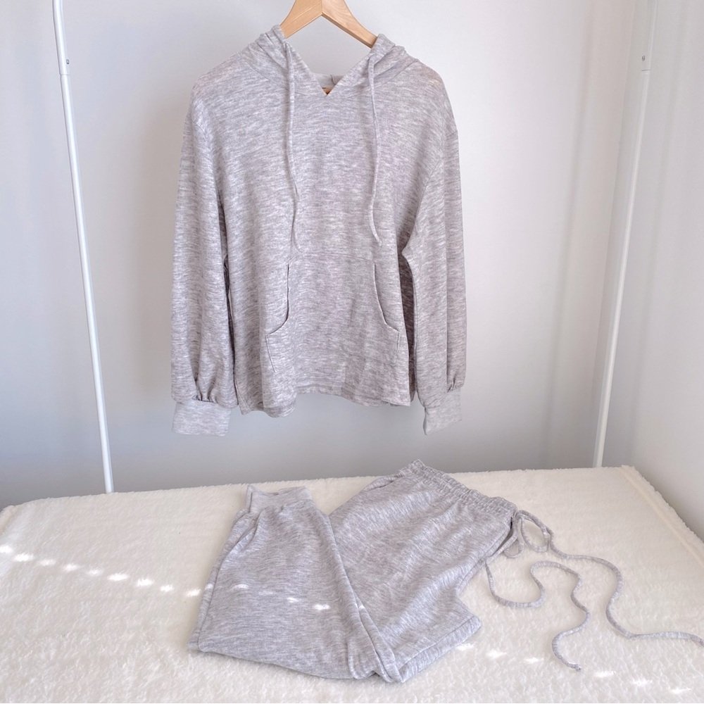 NY Collection Women's Cozy Soft Hoodie with Jogger, Pockets, Gray, 1X